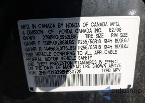 2008 Acura Mdx Technology Package z USA, uszkodzony, nr VIN 2HNYD28398H530728